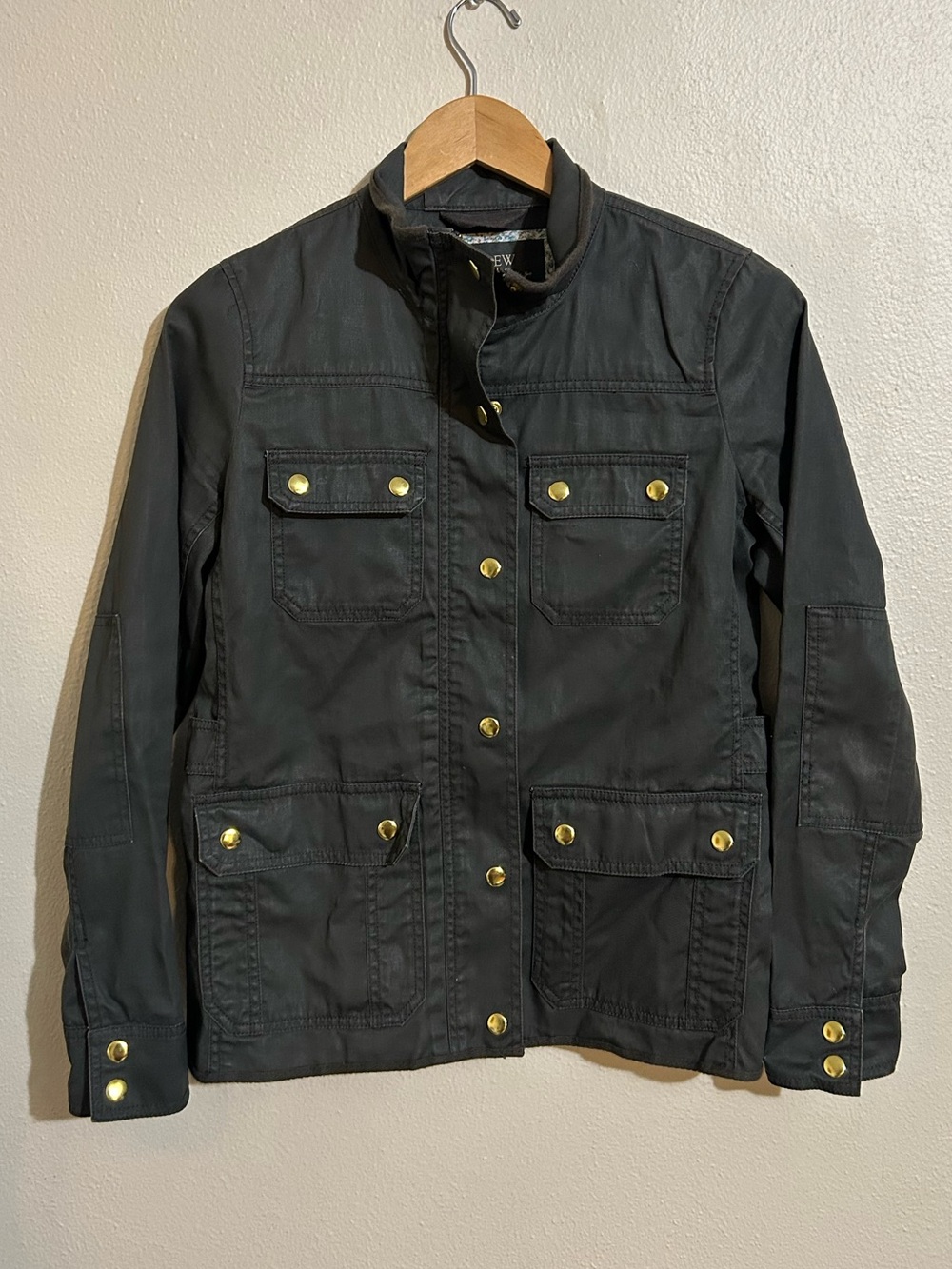 J. Crew Green Downtown Field Utility Jacket Gold Buttons Womens Size XS